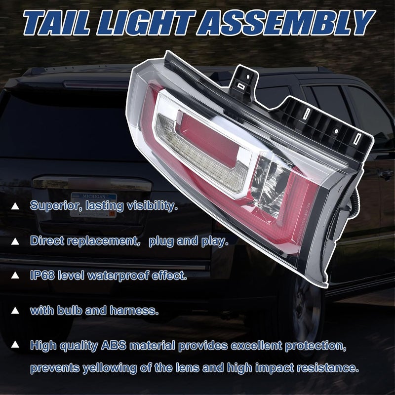 Goopool مجموعة أضواء الذيل متوافقة مع GMC يوكون/يوكون XL 2015 2016 2017 2018 2019 2020 الجانب الأيسر للسائق عدسات LED أضواء الذيل مجموعة إشارة الفرامل مع لمبة - Image 3